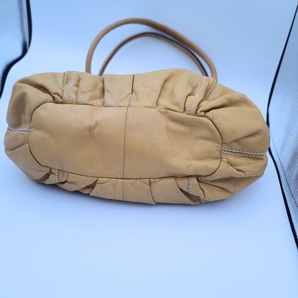 Tignanello Yellow Leather Shoulder Purse Double Handles Middle Divider Multi Zip - Picture 6 of 10